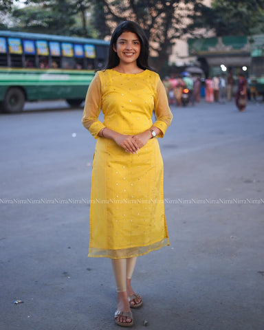 Sunshine Yellow Embroidered Organza Kurta Set